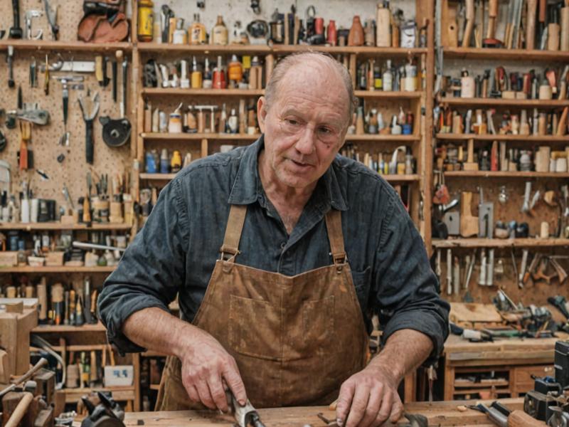 Stanley Hyer in his woodworking workshop